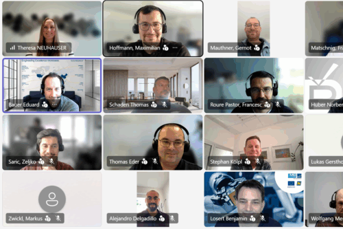 Screenshot of an online meeting with several participants from different project partner organizations in a video conference.