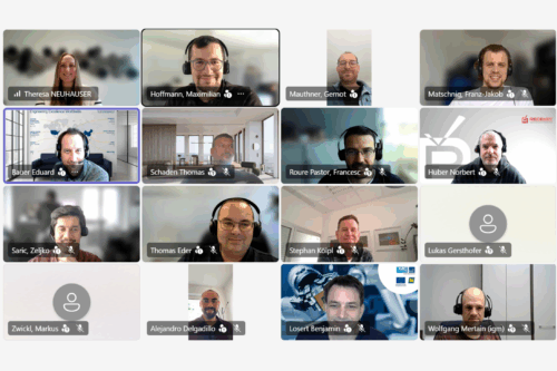 Screenshot of an online meeting with several participants from different project partner organizations in a video conference.